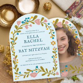 Convites Flaoral Wreath Bat Mitzvah - FOTO Personalizada Fe