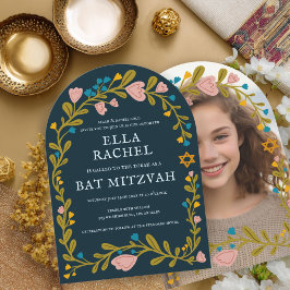 Convites Flaoral Wreath Bat Mitzvah - FOTO Personalizada Fe