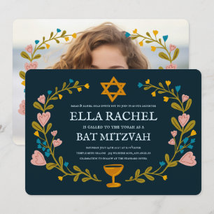 Convites Flaoral Wreath Bat Mitzvah Personalizado desenhado