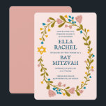 Convites Flaoral Wreath Bat Mitzvah Personalizado desenhado<br><div class="desc">Cartão perfeito para anunciar um bar mitzvah, bat mitzvah ou outra celebração judaica! Mão fez arte para você! TOTALMENTE PERSONALIZÁVEL! Clique em "Personalizar" acima para editar o texto. Clique em "editar usando a ferramenta design" para ajustar as fontes, cores e posicionamentos. Você também pode mudar facilmente o estilo da placa...</div>