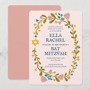 Convites Flaoral Wreath Bat Mitzvah Personalizado desenhado