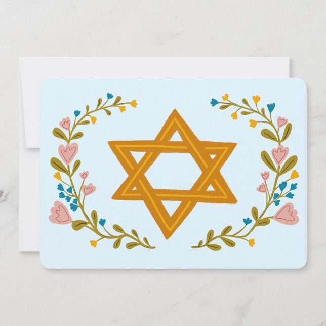 Convites Flaoral Wreath Bat Mitzvah Personalizado desenhado (Verso)