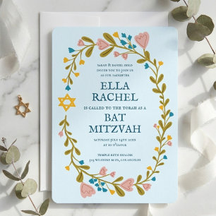 Convites Flaoral Wreath Bat Mitzvah Personalizado desenhado