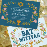 Convites Flaoral Wreath Bat Mitzvah Personalizado desenhado<br><div class="desc">Cartão perfeito para anunciar um bar mitzvah, bat mitzvah ou outra celebração judaica! Mão fez arte para você! TOTALMENTE PERSONALIZÁVEL! Clique em "Personalizar" acima para editar o texto. Clique em "editar usando a ferramenta design" para ajustar as fontes, cores e posicionamentos. Você também pode mudar facilmente o estilo da placa...</div>