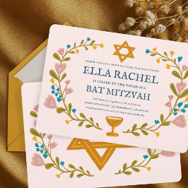 Convites Flaoral Wreath Bat Mitzvah Personalizado desenhado