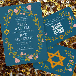 Convites Flaoral Wreath Bat Mitzvah Personalizado desenhado
