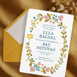 Convites Flaoral Wreath Bat Mitzvah Personalizado desenhado