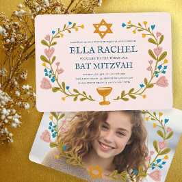 Convites Flaoral Wreath Bat Mitzvah Personalizado desenhado
