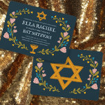Convites Flaoral Wreath Bat Mitzvah Personalizado desenhado<br><div class="desc">Cartão perfeito para anunciar um bar mitzvah, bat mitzvah ou outra celebração judaica! Mão fez arte para você! TOTALMENTE PERSONALIZÁVEL! Clique em "Personalizar" acima para editar o texto. Clique em "editar usando a ferramenta design" para ajustar as fontes, cores e posicionamentos. Você também pode mudar facilmente o estilo da placa...</div>