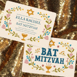 Convites Flaoral Wreath Bat Mitzvah Personalizado desenhado<br><div class="desc">Cartão perfeito para anunciar um bar mitzvah, bat mitzvah ou outra celebração judaica! Mão fez arte para você! TOTALMENTE PERSONALIZÁVEL! Clique em "Personalizar" acima para editar o texto. Clique em "editar usando a ferramenta design" para ajustar as fontes, cores e posicionamentos. Você também pode mudar facilmente o estilo da placa...</div>