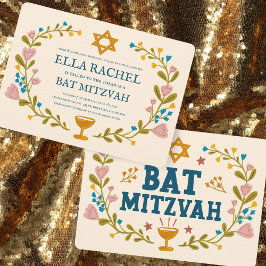 Convites Flaoral Wreath Bat Mitzvah Personalizado desenhado