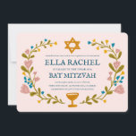 Convites Flaoral Wreath Bat Mitzvah Personalizado desenhado<br><div class="desc">Cartão perfeito para anunciar um bar mitzvah, bat mitzvah ou outra celebração judaica! Mão fez arte para você! TOTALMENTE PERSONALIZÁVEL! Clique em "Personalizar" acima para editar o texto. Clique em "editar usando a ferramenta design" para ajustar as fontes, cores e posicionamentos. Você também pode mudar facilmente o estilo da placa...</div>