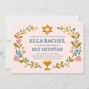 Convites Flaoral Wreath Bat Mitzvah Personalizado desenhado
