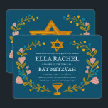Convites Flaoral Wreath Bat Mitzvah Personalizado desenhado<br><div class="desc">Cartão perfeito para anunciar um bar mitzvah, bat mitzvah ou outra celebração judaica! Mão fez arte para você! TOTALMENTE PERSONALIZÁVEL! Clique em "Personalizar" acima para editar o texto. Clique em "editar usando a ferramenta design" para ajustar as fontes, cores e posicionamentos. Você também pode mudar facilmente o estilo da placa...</div>