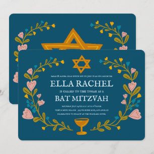 Convites Flaoral Wreath Bat Mitzvah Personalizado desenhado