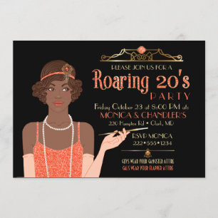 Convites Flapper Brilho dos Anos 20 Retrô Tangerina Preto