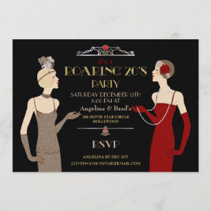 Convites Flapper dos Anos 20 Brilhante Dourado Vermelho Pre
