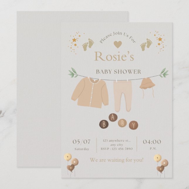 Convites Flate Baby Shower Invitation  (Frente/Verso)