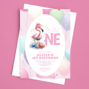 Convites Flauta Selvagem Bebê Flamingo 1º Aniversário