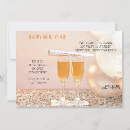 Convites Flautas de Champanhe de Ano Novo Silver Confetti