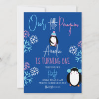 Flautas de Pinguim Rosa Azul Aniversário de 1 Ano