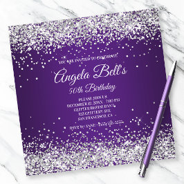 Convites Flaux Sparkly Silver Glitter Royal Purple Ombre