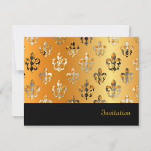 Convites Fleur de Lis/Black + gold
