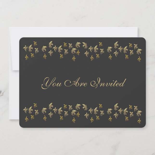 Convites Fleur de Lis Confetti, preto e Dourado (Frente)