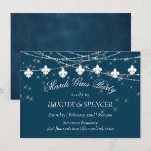 Convites Fleur de Lis Luzes Azuis-Marinho   Encontro Rústic