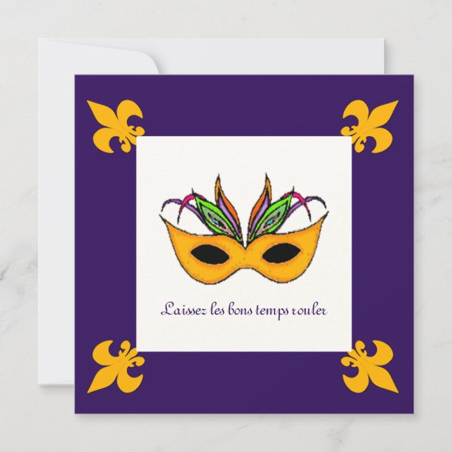 Convites Fleur de Lis Mask Mardi Gras (Frente)