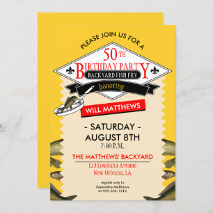 Convites Fleur de Lis Spoof Fish Fry 50th Birthday
