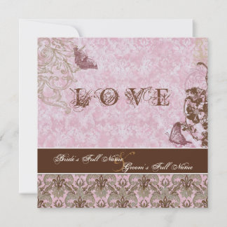 Convites Fleur di Lys Damask Pink Borboleta Marrom Cor-de-r