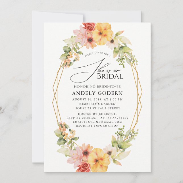 Convites Fleurs Pastel Modern Bridal Shower Invitation (Frente)
