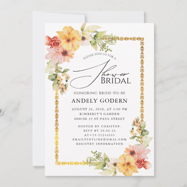 Convites Fleurs Pastel Modern Bridal Shower Invitation (Frente)