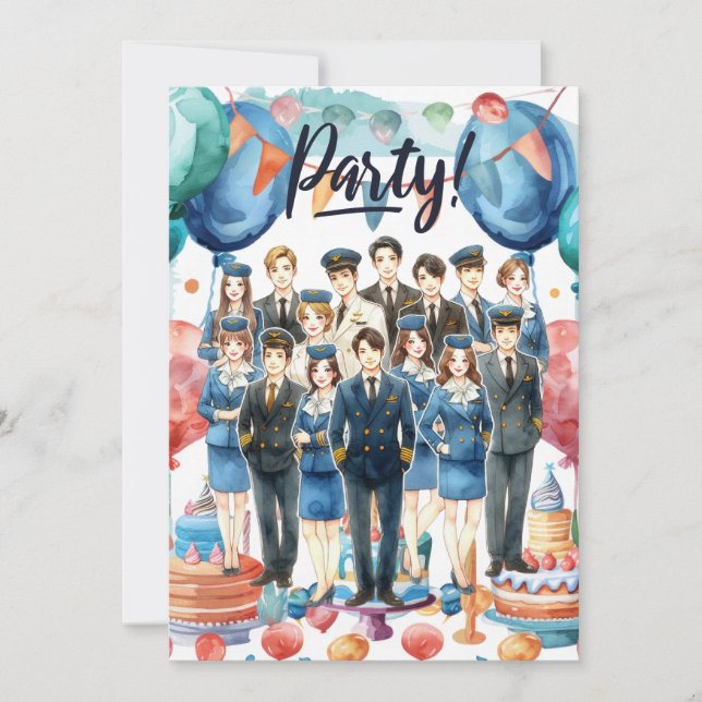 Convites Flight attendants team Party  (Frente)