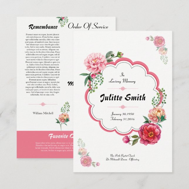 Convites Floal Funeral Program Flyer (Frente/Verso)