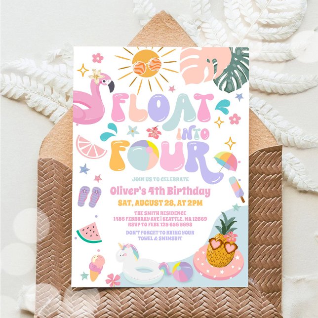 Convites Float Into Four Pool Party Summer 4th Birthday (Criador carregado)