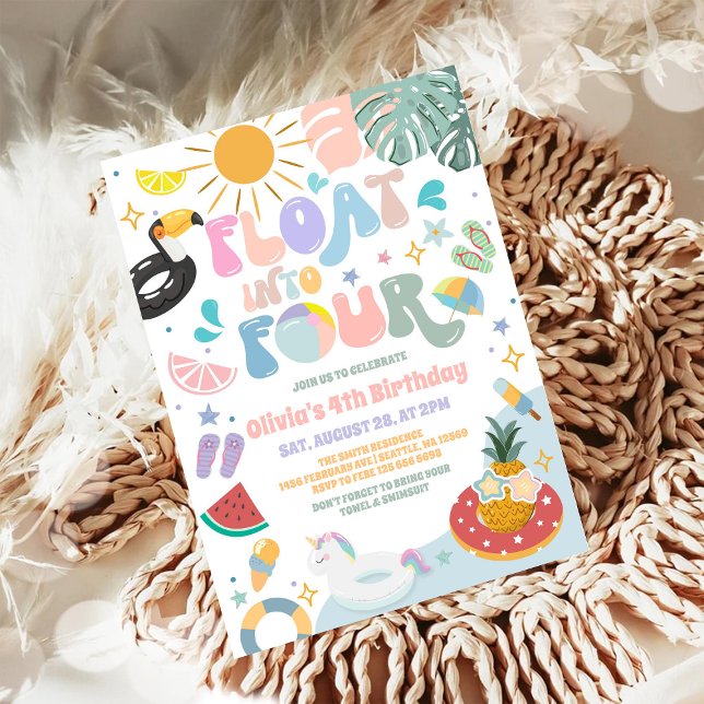 Convites Float Into Four Pool Party Summer 4th Birthday (Criador carregado)