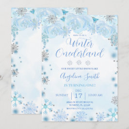 Convites Floco de neve azul Birthday Winter Onederland