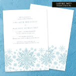 Convites Floco de Neve Azul do Partido Surpresa aniversário<br><div class="desc">Flocos de neve de cor azul muito elegantes criam uma bonito borda ao longo do final deste convite de aniversário para adultos. A design moderna e minimalista tem uma sensação aberta e arejada. A estética contemporânea apelará a pessoas de todas as idades.</div>