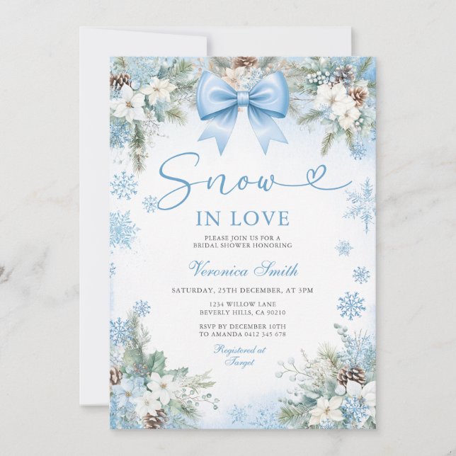 Convites Floco de Neve Azul Neve no Amor Chuva de Noiva de  (Frente)