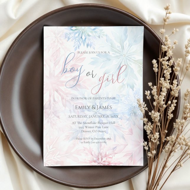Convites Floco de neve azul-rosa-rosa-menino ou menina (Criador carregado)