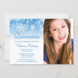 Convites Floco de neve Blue Winter Wonderland Quinceanera