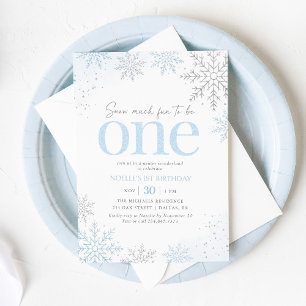 Convites Floco de Neve Brilhante Azul Aniversário de 1 ano