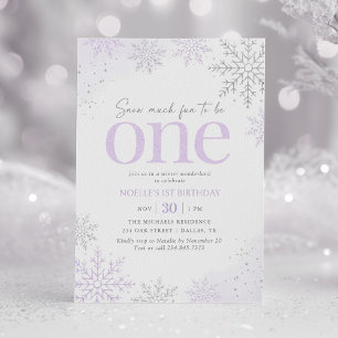 Convites Floco de Neve Brilhante Roxo Aniversário de 1 Ano
