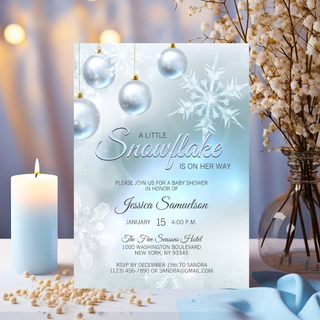 Convites Floco de neve Chá de fraldas Blue Wonderland (Snowflake Winter Blue Wonderland Baby Shower Invitation)