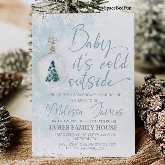 Convites Floco de neve chá de fraldas de inverno Menino beb (Snowflake Winter baby shower Boy Baby it's cold outside Baby shower invitation Winter baby shower Ch)
