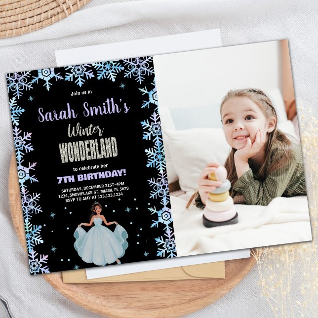 Convites Floco de neve da foto Black Winter Wonderland (Photo Snow flake Black Winter Wonderland Invitation)