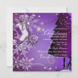 Convites Floco de Neve de Cristal Roxo Jantar de Natal 4