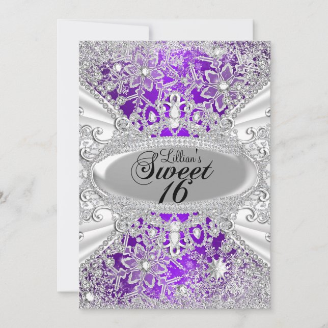 Convites Floco de Neve de Diamante Roxo Inverno Encantado S (Frente)